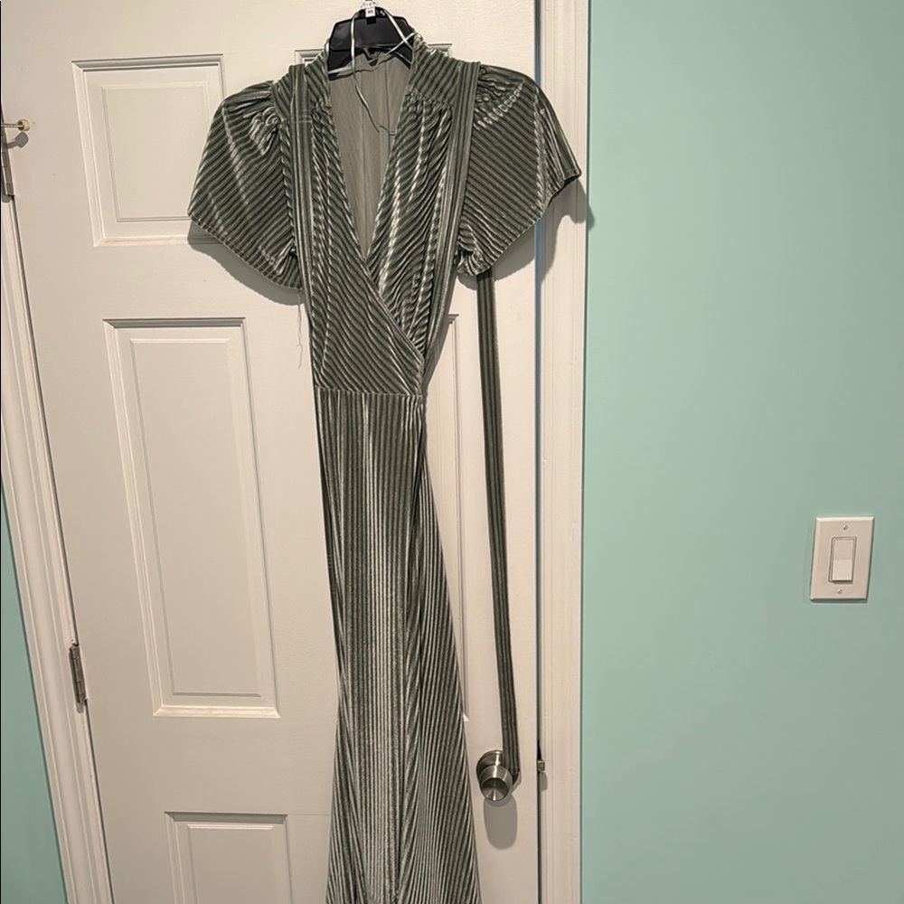 Baltic Born Green Wrap Gown with Flutter Sleeves